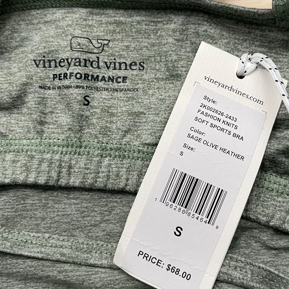 Vineyard Vines Performance Womens Soft Sports Bra Size S Sage Athletic Gym NWT